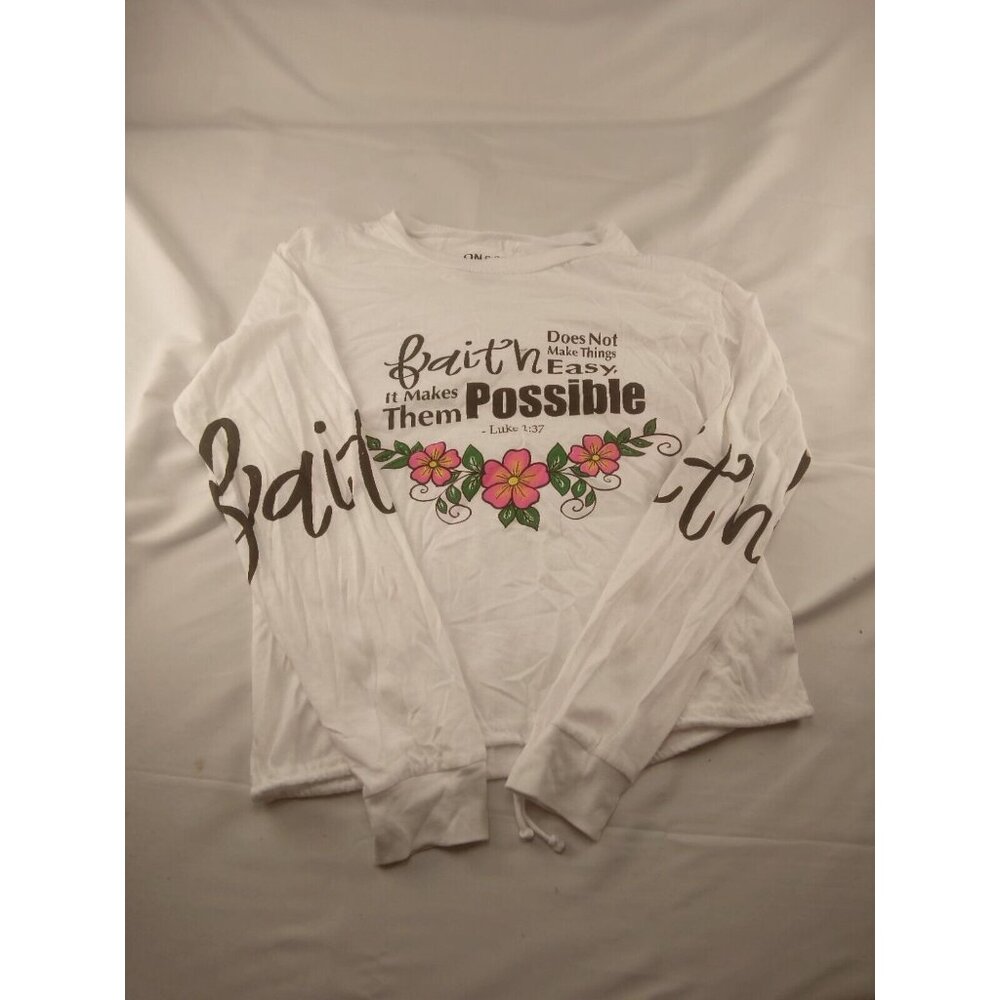 On Fire T-shirt Women's Faith Christian Shirt Size L White Long Sleeves